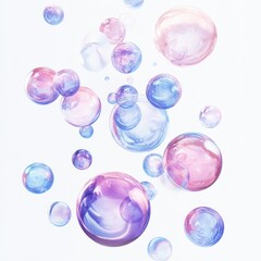 Poster - Abstract pink and blue bubbles floating against a white background, studio shot, modern, clean, elegant, minimalist