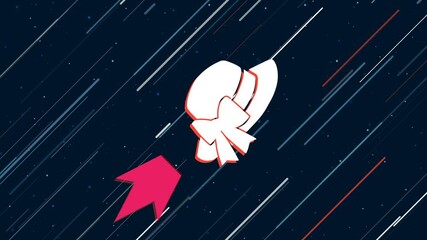 Poster - Women's hat symbol flies through the universe on a jet propulsion. The symbol in the center is shaking due to high speed. Seamless looped 4k animation on dark blue background with stars