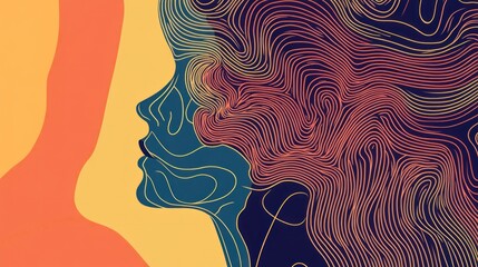 Poster - abstract profile portrait with swirling lines and warm color palette.