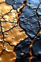 Poster - Close-Up of Textured Cracked Surface with Golden and Black Highlights