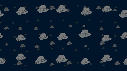 Poster - Women's hat symbols float horizontally from left to right. Parallax fly effect. Floating symbols are located randomly. Seamless looped 4k animation on dark blue background