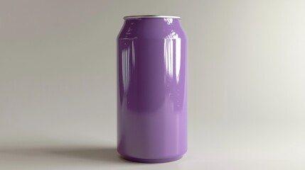 Poster - Purple beverage can stands on a neutral background in a studio shot with soft lighting for a clean and modern aesthetic