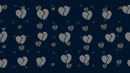 Poster - two halves of a heart symbols float horizontally from left to right. parallax fly effect. floating s