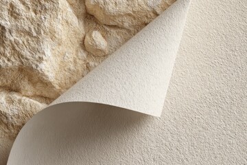 Poster - A textured background with a curled edge revealing a rough rock face, perfect for graphic design, wallpaper and website elements, highlighting natural surfaces.