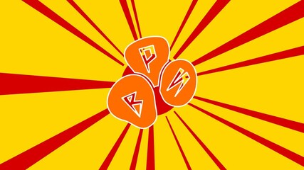 Poster - Divination stones symbol on the background of animation from moving rays of the sun. Large orange symbol increases slightly. Seamless looped 4k animation on yellow background