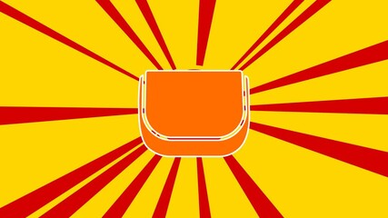 Poster - Ladies handbag symbol on the background of animation from moving rays of the sun. Large orange symbol increases slightly. Seamless looped 4k animation on yellow background