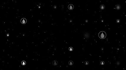 Poster - Template animation of evenly spaced a drop of oil symbols of different sizes and opacity. Animation of transparency and size. Seamless looped 4k animation on black background with stars
