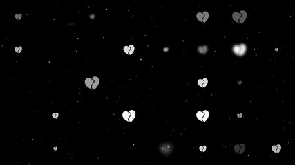 Poster - Template animation of evenly spaced two halves of a heart symbols of different sizes and opacity. Animation of transparency and size. Seamless looped 4k animation on black background with stars