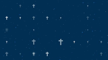 Poster - Template animation of evenly spaced cross symbols of different sizes and opacity. Animation of transparency and size. Seamless looped 4k animation on dark blue background with stars