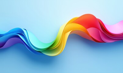 Poster - colorful wave of paper strips creating a vibrant abstract design on blue background