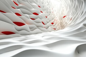 Poster - Abstract white architecture with red accents perspective view smooth curves and flowing lines modern design concept artistic rendering