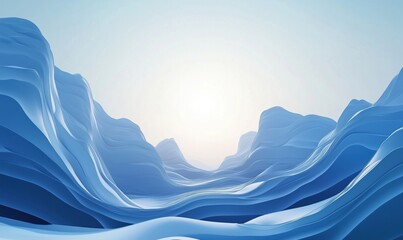 Poster - abstract blue wave landscape with smooth curves and soft lighting