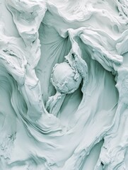Poster - Abstract white sculpture of a sphere in a flowing landscape aerial view artistic rendering