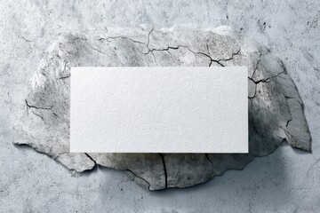 Poster - Elegant, minimalist background featuring a white card mockup resting on cracked concrete, with a textured surface, creating a contrast for graphic design presentations.