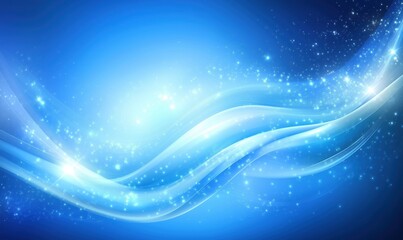 Poster - Abstract blue wave background with sparkling stars and light effects