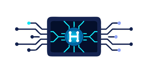 Poster - Glowing blue H chip with connected circuit lines