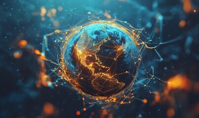 Poster - Digital globe with glowing connections representing global networking and technology