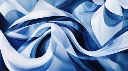 Poster - Abstract swirling blue and white flowing fabric textile design.