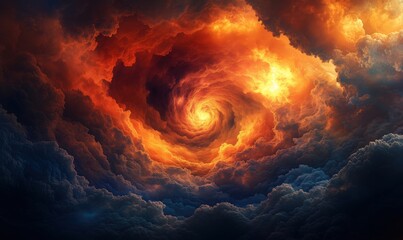 Poster - swirling vortex of fiery clouds illuminated by orange and yellow hues