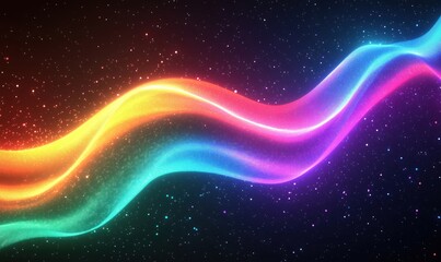 Poster - Colorful abstract wave design with glowing light effects and starry background