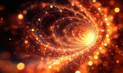 Poster - Cosmic swirl of orange and gold light particles creating a mesmerizing vortex effect