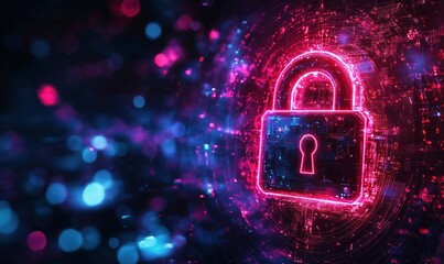 Poster - Digital lock symbol representing cybersecurity and data protection in vibrant colors