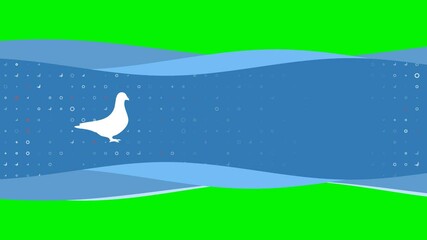Poster - animation of blue banner waves movement with white bird pigeon symbol on the left. on the background