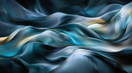 Poster - Abstract teal and gold flowing waves, dynamic curves, elegant fluid motion.