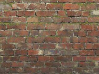 Poster - Aged Brick Wall with Moss Closeup Full Frame Texture Background in Daylight Architectural Detail
