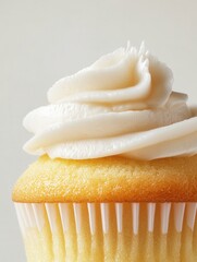 Poster - Vanilla Cupcake Close-Up: Delicious Dessert with White Frosting, Studio Shot, Sweet Treat, Confectionery Delight, Bakery Goodness
