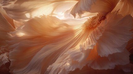 Poster - Abstract floral close up of peach colored flower petals in soft light showing delicate texture and detail in studio