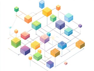Poster - Interconnected Colorful Cubes: A Modern Abstract Network Illustration Artwork