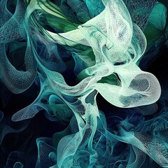 Poster - Abstract Digital Art With Teal And White Flowing Forms
