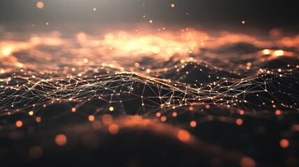 Poster - Abstract digital landscape with glowing particles and connecting lines.