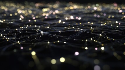 Poster - Abstract network connection, glowing nodes and lines on dark background.