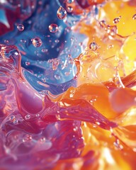 Poster - Abstract liquid motion with vibrant colors and water droplets in a dynamic splash close up studio shot