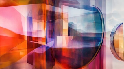 Poster - Abstract architectural forms with vibrant colors and dynamic perspective.