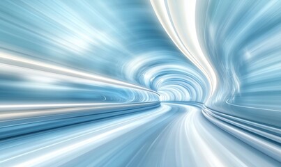 Poster - futuristic abstract tunnel with blue light streaks and smooth curves