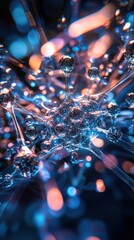 Poster - Abstract 3D rendering of interconnected spheres and glowing lines, resembling a molecular structure or network.