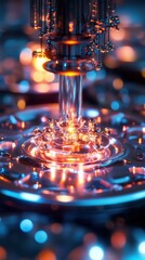 Poster - glowing liquid poured from futuristic machine onto metallic surface.