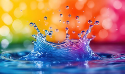 Poster - Colorful water splash with vibrant bokeh background creating a dynamic visual effect