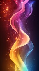 Poster - Abstract colorful smoke swirls with glitter particles on dark background vertical shot