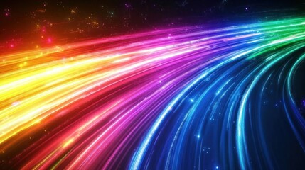 Poster - colorful light trails curve through a dark space, resembling a vibrant rainbow streak.