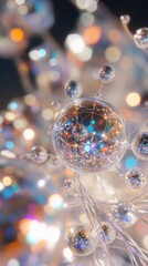 Poster - abstract glowing spheres connected by lines, bokeh background.