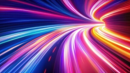 Poster - abstract colorful light streaks forming a tunnel, representing speed and movement.