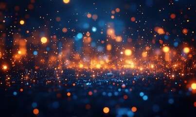 Poster - abstract cityscape with glowing lights and bokeh effect in blue and orange hues