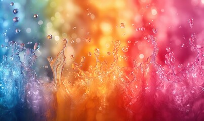 Poster - Colorful water splash with vibrant bokeh background and dynamic movement