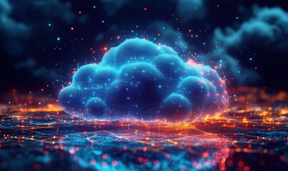 Poster - Digital Cloud Representation with Glowing Particles and Network Connections
