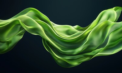 Poster - flowing green fabric texture with soft waves and elegant drapery