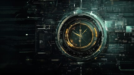 Poster - Futuristic clock interface with digital data overlay.